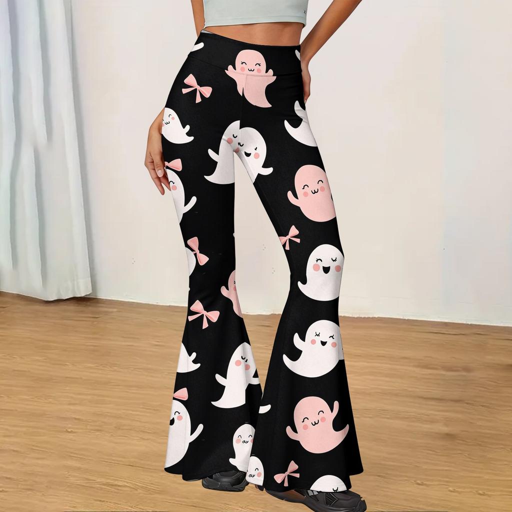 Women's Halloween Print Yoga Pants - Flared Leggings, Casual Stretchy Bell Bottom Pants for Women, for Yoga, Daily Wear and Party