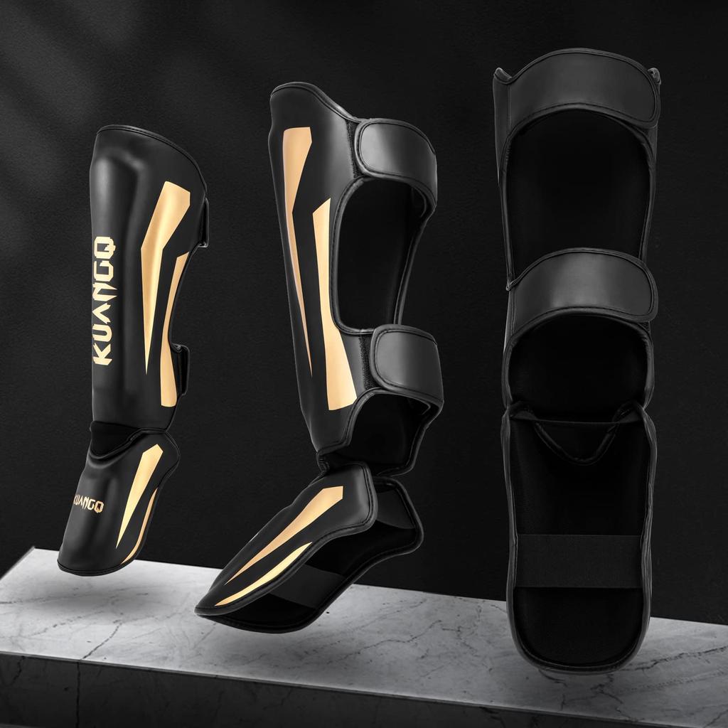 FIVING Beinschützer für Muay Martial und mehr Beinschützer für Kick Knie und Schienbein Erwachsenengröße für Männer und Frauen Schwarz Kickboxen, Thai, Künste, Karate, -