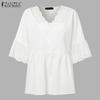 ZANZEA Women Lace Crochet V-Neck Loose Casual 3/4 Sleeve Blouse