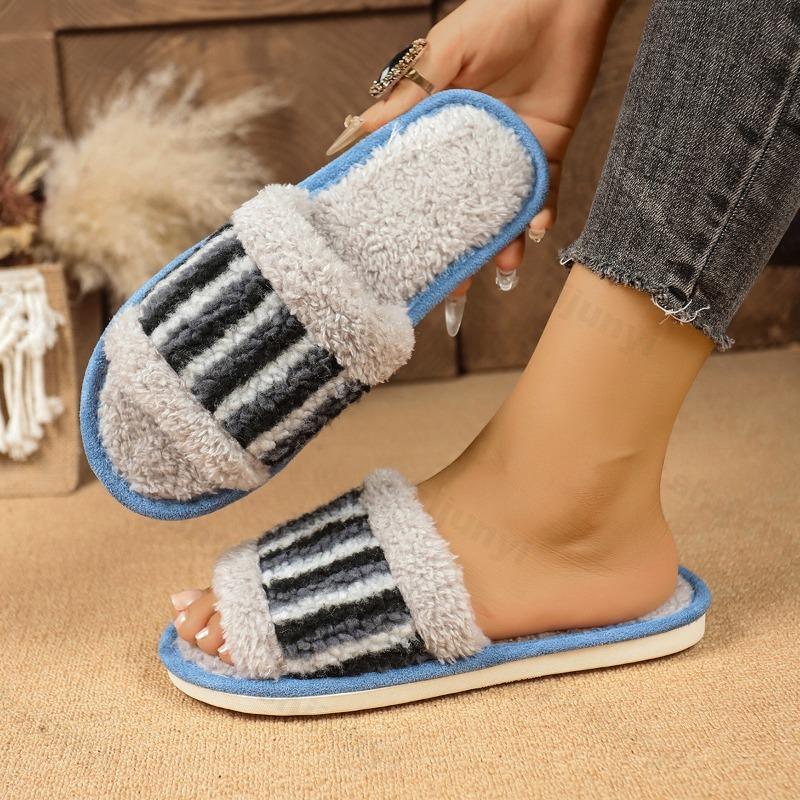 Fashion Women Home Cotton Slippers 2025 Autumn Winter New Indoor Warm Non Slip One Word Slippers Lightweight Comfortable Soft Sole Flats
