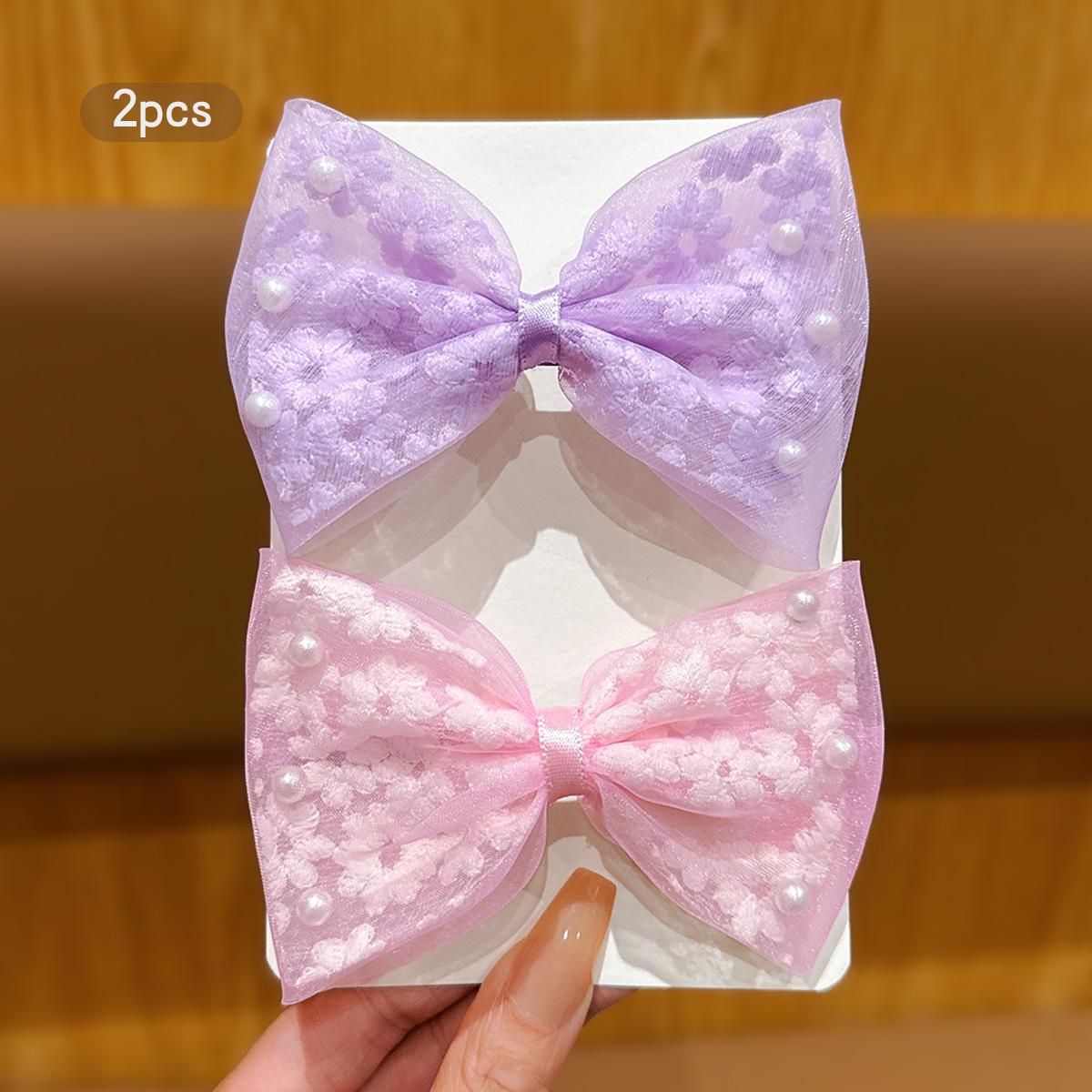 

2 Korean version purple pink bow flower hair clips suitable for daily hair accessories
