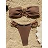 Women Solid Color Backless Strapless Sexy Two Piece Bikini Swimsuit
