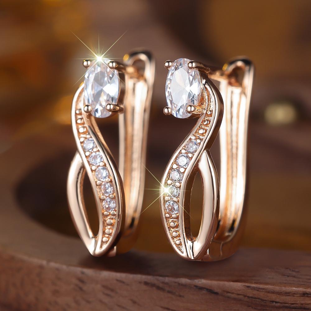Simple Fashion White Zircon Drop Earrings for Women Gold Color Wedding Party Jewelry Gifts