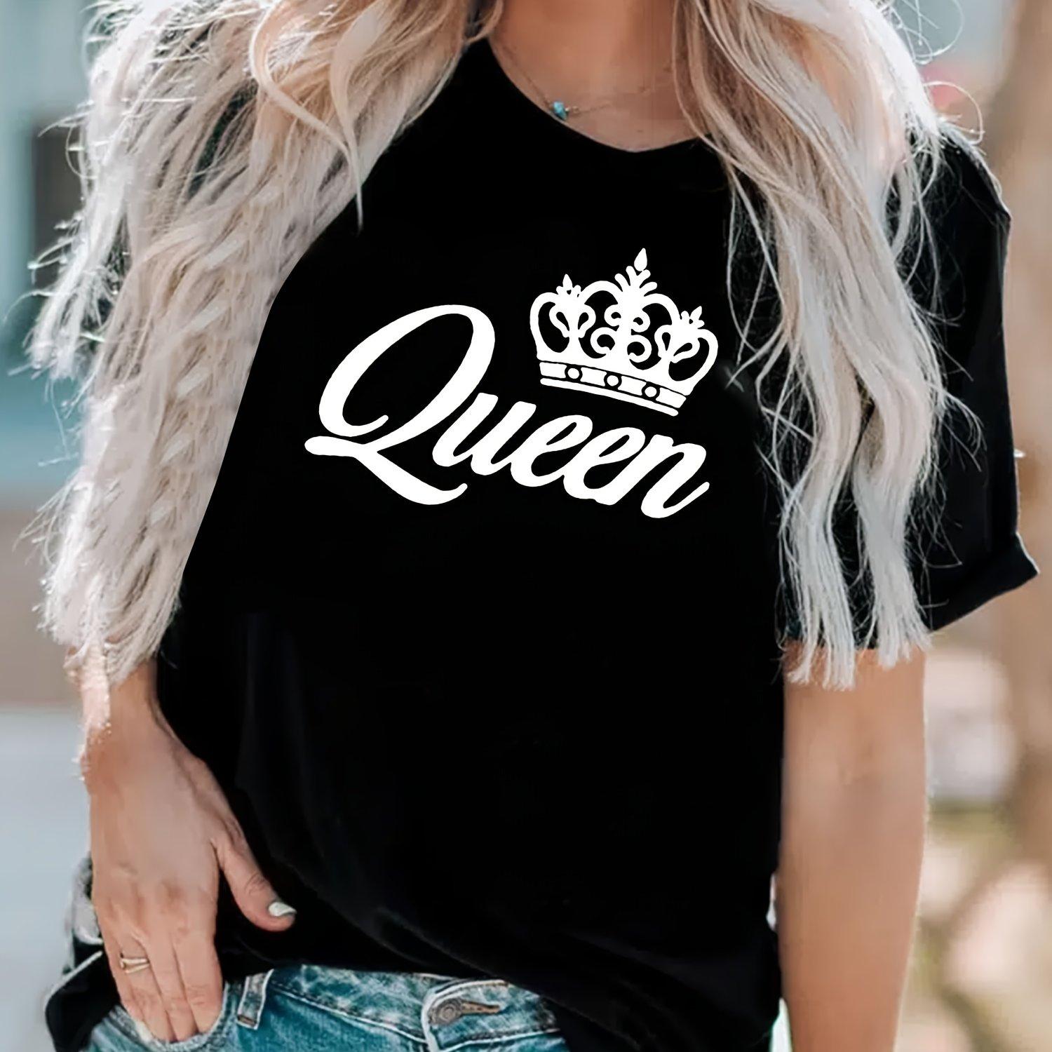 

Футболка с буквенным принтом Queen, футболка с круглым вырезом и короткими рукавами, повседневные топы на каждый день