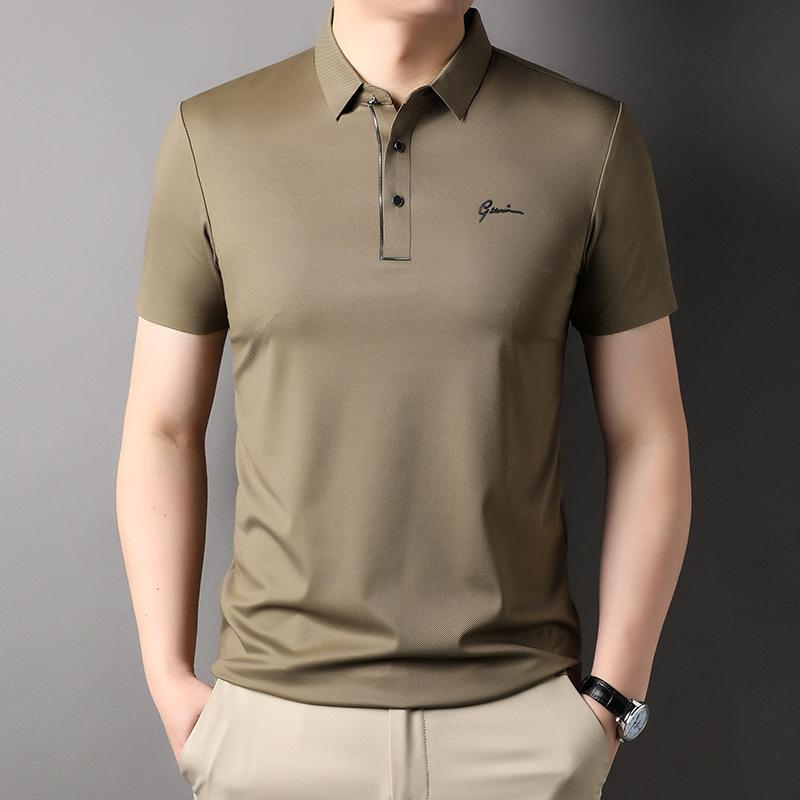 Ice Silk Thin Men's T-shirt Summer New Middle-aged Non-mulberry Silk Casual Versatile Seamless Polo Shirt