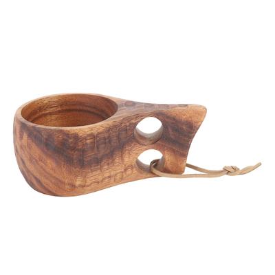 220 ml Campingbecher aus Holz, wärmeisolierend, fein poliert, Kaffeebecher mit Griff für Outdoor-Wanderungen