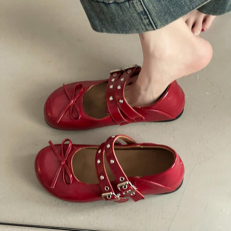 Ballet style bow Mary Jane women's shoes girls small leather shoes summer fashion retro casual flat shoes soft single shoes