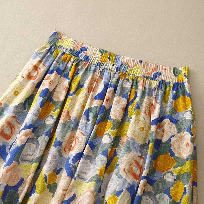 Oil Painting Half Skirt Female Summer Long Floral Skirt Summer Loose Skirt