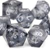 7 szt. Czarna żywica płynący piasek biały numer ostre krawędzie kostki kości wielościenne odpowiednie do gry planszowej RPG