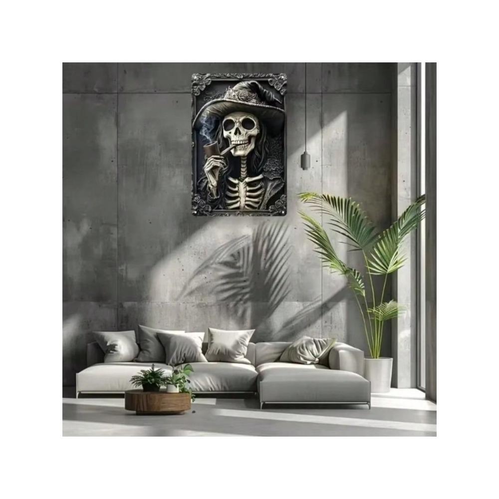 Retro Metal Wall Art Skull Witch Sign Cutout Decor for Bar Pub