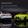 1:24 BMW M4 Diecast Car Model with Shock Absorption, Pull-Back, Steering, Sound, and Light Features.