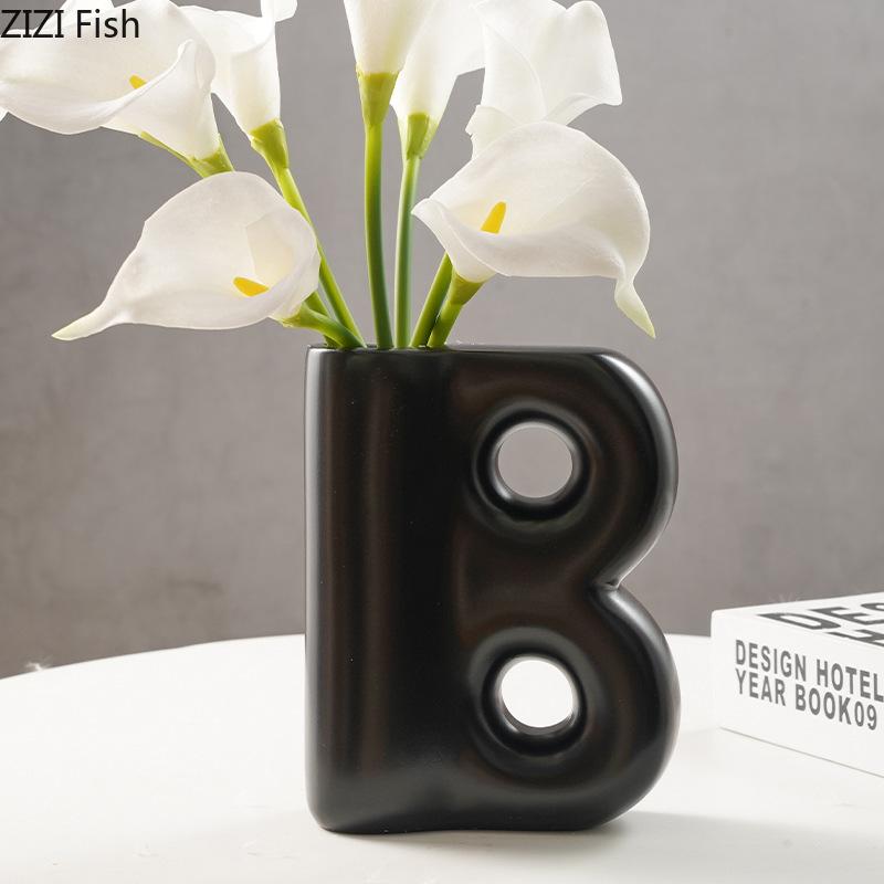 Creative Letter B Shape Resin Vase Minimalist Plant Pots Table Decoration Flower Arrangement Floral Vase Room Aesthetic Decor