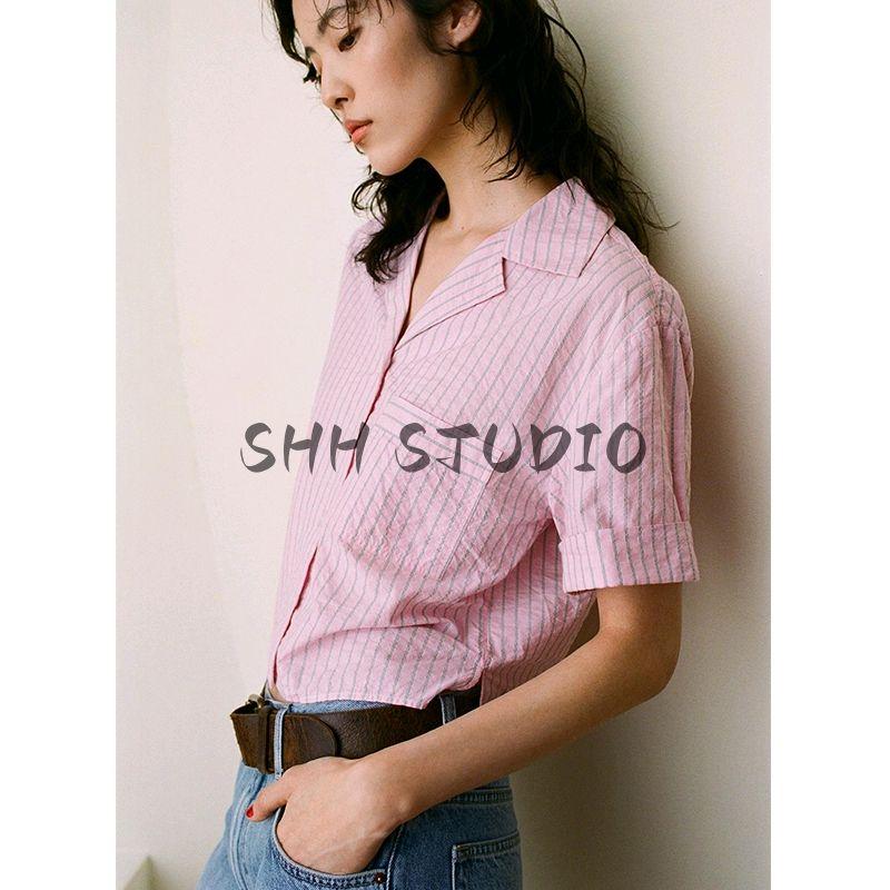Spring and Summer New Arrival Women's Clothing Casual Shorts 6929409 Stripes Short Sleeve Casual Short Shirt 0975018
