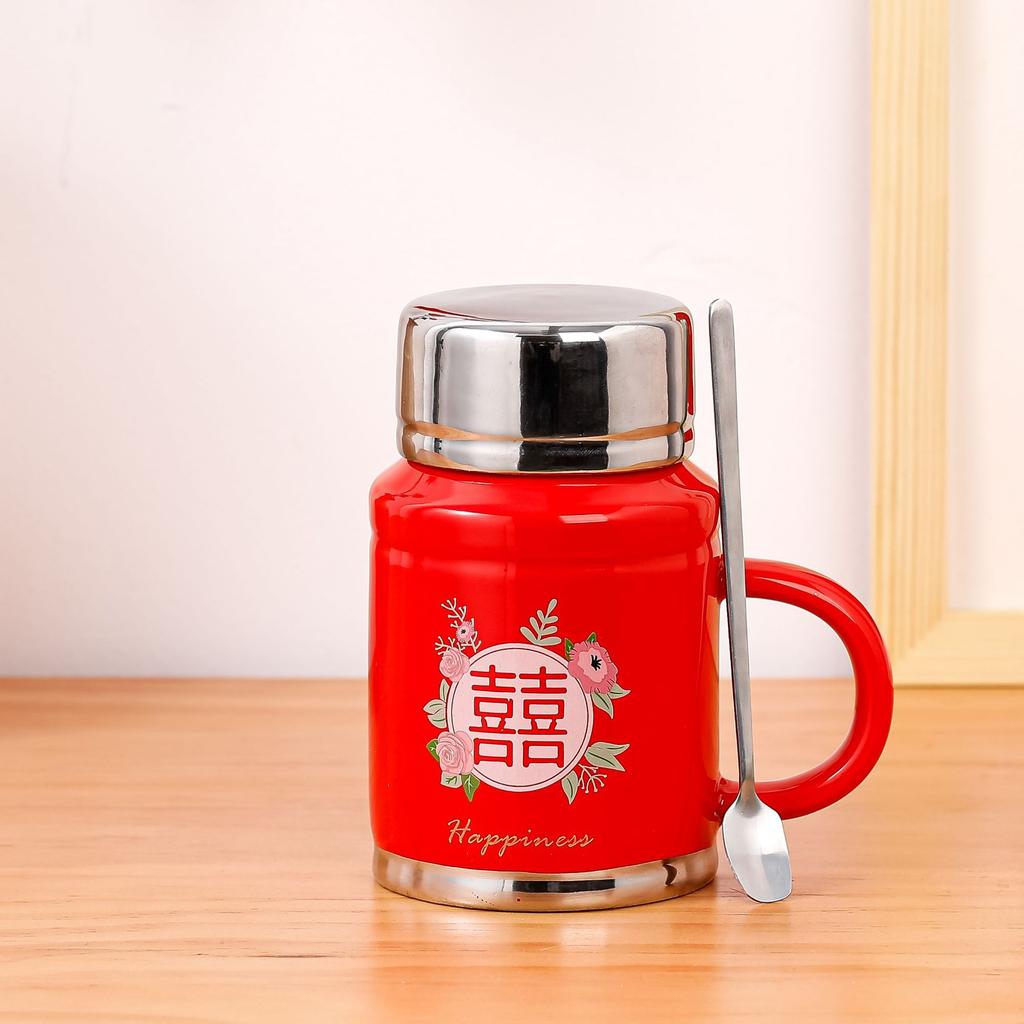 Svatební suvenýr Dárek s víčkem lžičkou Keramický hrnek Pár Pár Vysoký vzhled Nostalgický hrnek Dárková sada v krabičce Hrnek na vodu