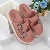 Women's Slippers Summer New Thick Bottom Round Head Hollow Rhinestone Sandals Casual Comfort Increase Wear Slippers