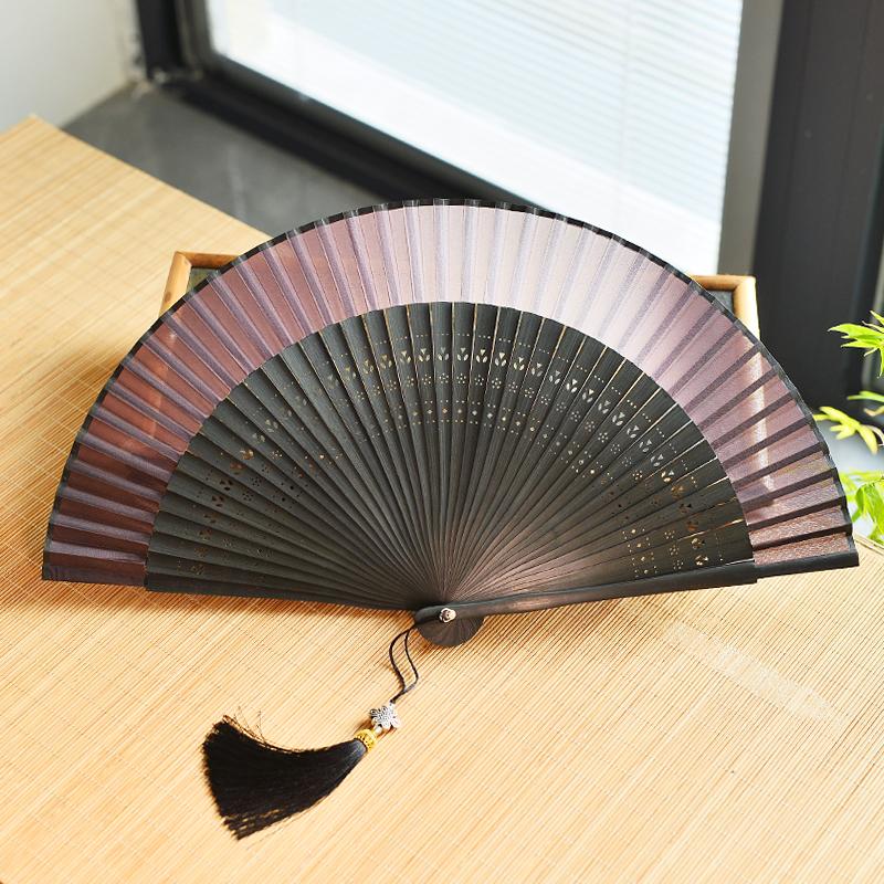 Chinese Custom Folding Fan Simulated Silk Fan Surface Bamboo Fan Bones Stage, Stage Props Decorative Crafts Chinese Culture
