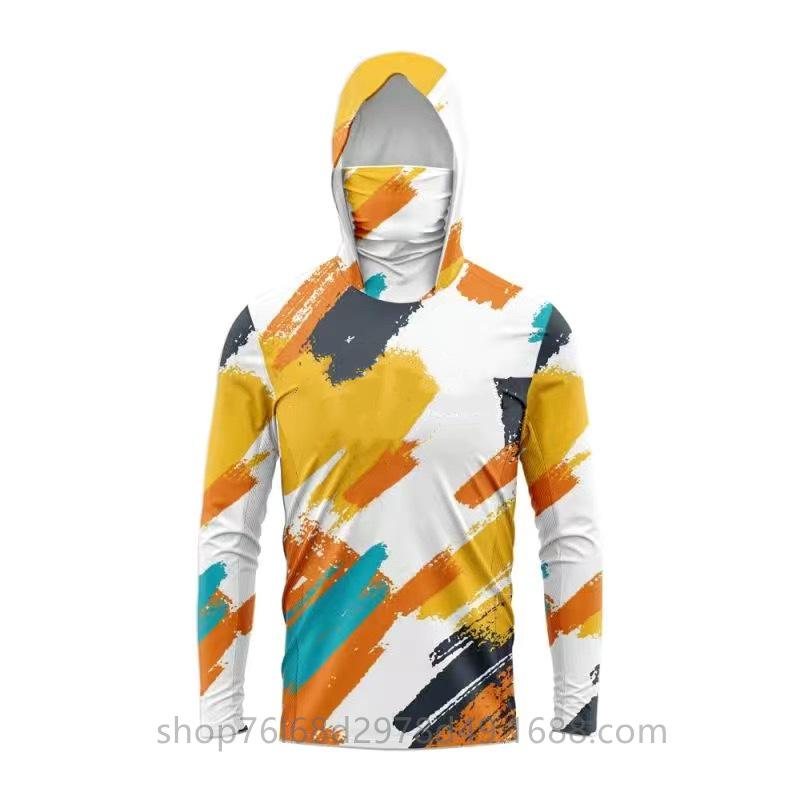 Ice Silk Fishing Suit Men's Outdoor Luya Camouflage Hoodie Mask One-piece Long Sleeve