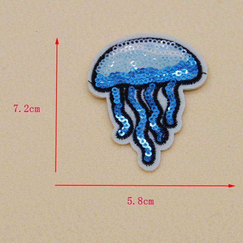 2pcs New Sequin Jellyfish Embroidered Iron on Sew Patch Badge Bag Dress Applique