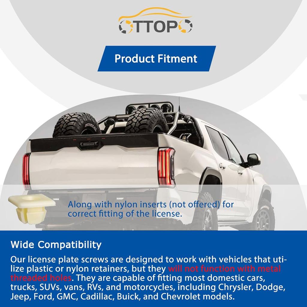 Black License Plate Screws 18-8 Stainless Steel with Phillip Pan Head for Domestic Vehicles Front and Rear License Plate Bolts 8 Pack