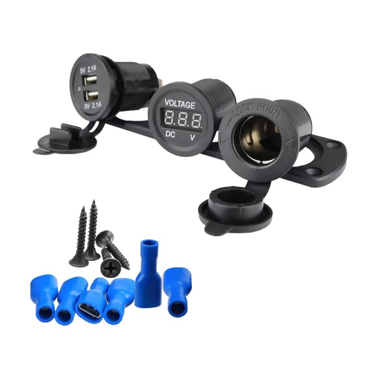 zmart Waterproof Cigarette Socket USB 2 Outlet Voltmeter 3 Units
