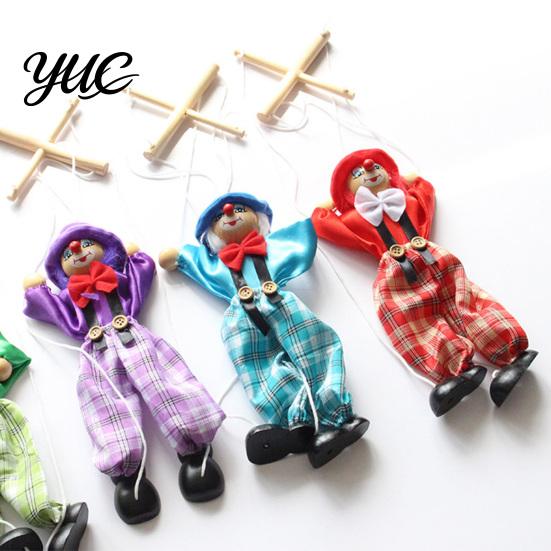Classic Storytelling Puppet Wooden Clown Marionette Toy, Vintage Pull String with Movable Interactive Limbs, Handcrafted Theatre Toy for Kids