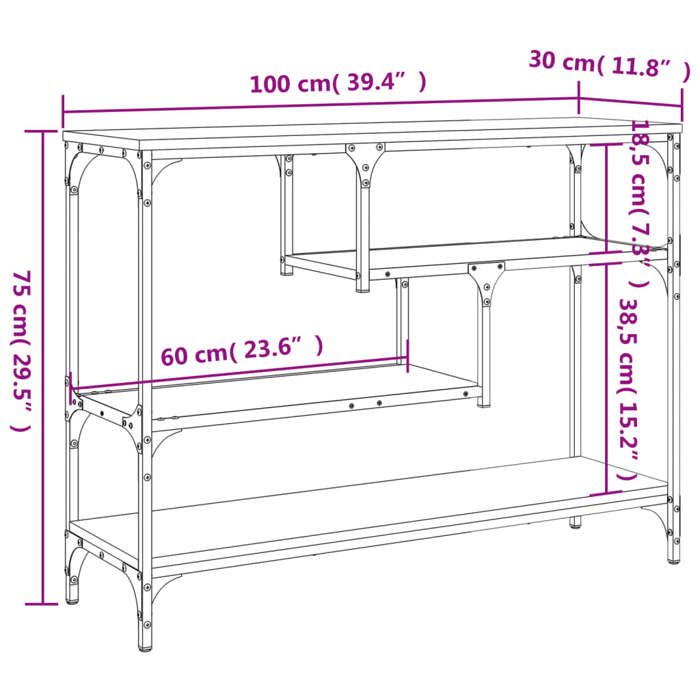 VidaXL Table Console, Bout de Canapé avec Étagère, Table d'Appoint avec Pieds, Meuble de Rangement Entrée, Industriel, Chêne 838915