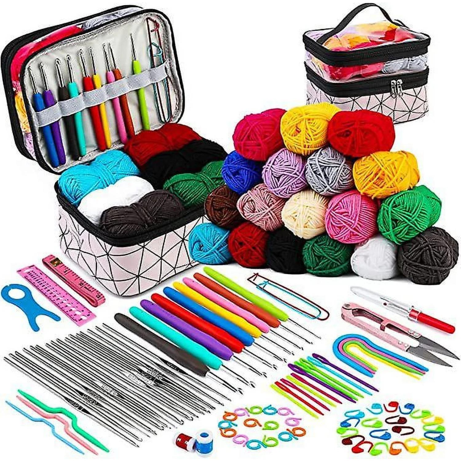 105-teiliges Häkelset mit Häkelnadeln und Garnset - Premium-Bundle Enthält Garnknäuel, Nadeln, Zubehör-Set, Leinwand-Tragetasche und vieles mehr 105-Pack bunt