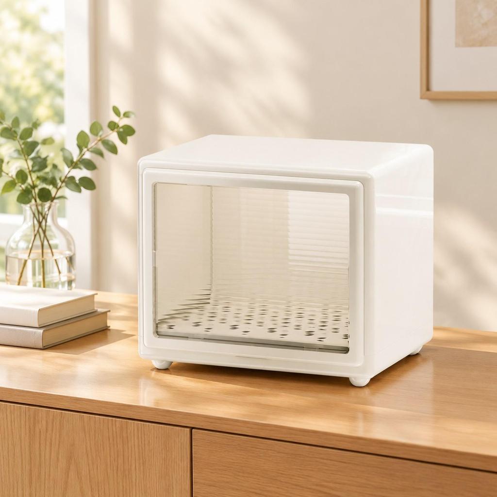 Enclosed Countertop Organizer with Transparent Front Door DustResistant Ventilated Cup Storage