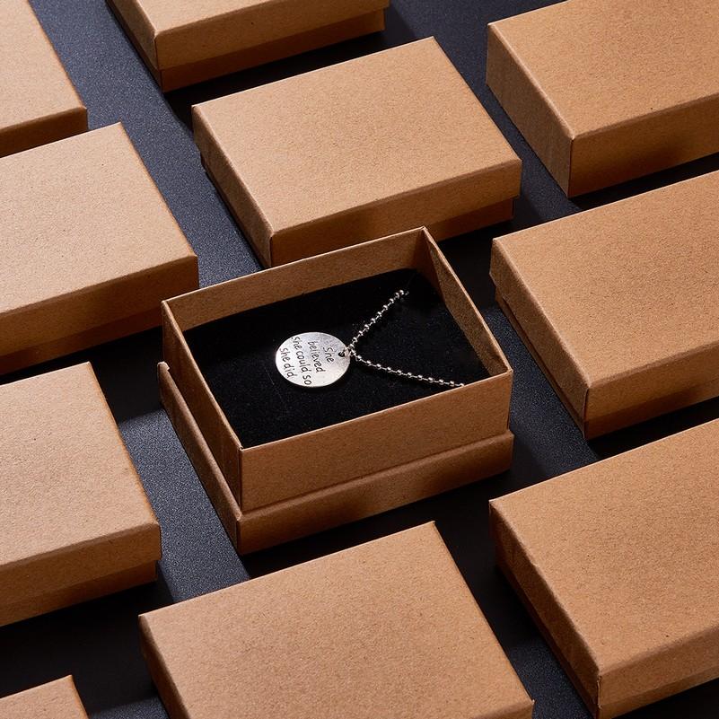 12pcs Kraft Cotton Filled Cardboard Paper Jewelry Set Boxes for Ring Necklace Earring with Sponge Inside Rectangle Tan 9x7x3cm