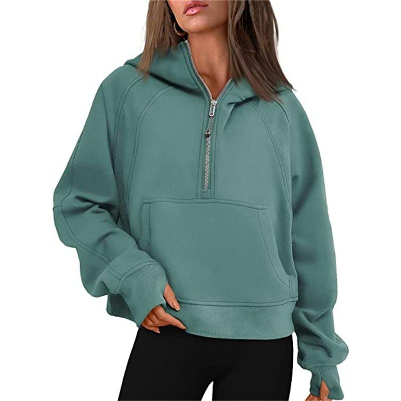 Autumn and Winter Yoga Clothes Women's Sports Half-chain Hoodie Sweater Loose Short Plus Velvet