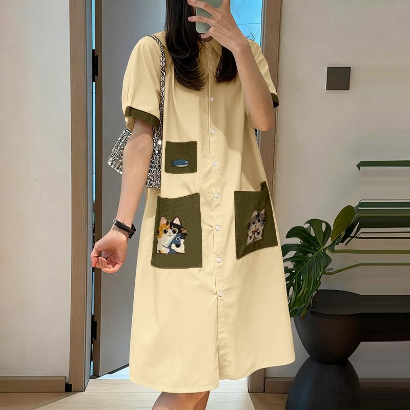 

ZANZEA Женское повседневное платье с отложным воротником, коротким рукавом и принтом в стиле пэчворк 5XL абрикосовый