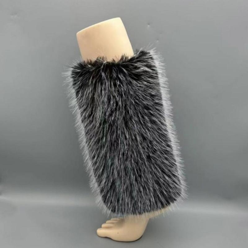 Women's Fuzzy Faux Furs Leg Warmers Furs Heels Long Boots Cuffs Cover One Pair Carnivals Boot Cover Y2K JK Uniform Socks