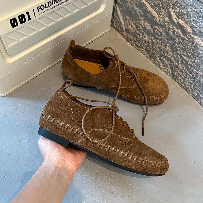 The first layer of sheepskin insoles fashion single shoes autumn new flat-bottomed retro leather white shoes casual small leather shoes