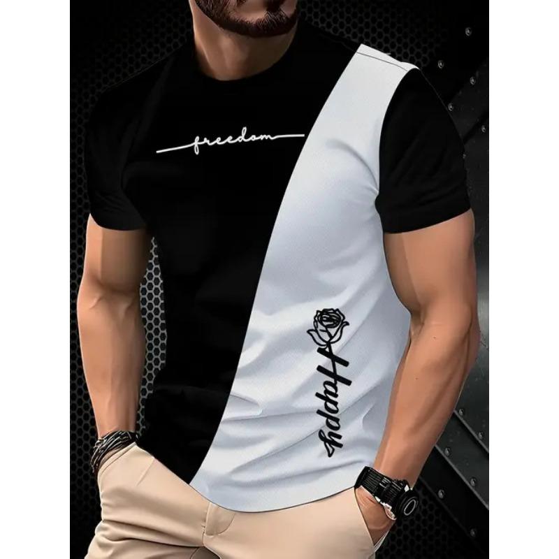 Summer Round Neck 3D Color block Print Top Fashionable Casual Short Sleeved Men's T-shirts