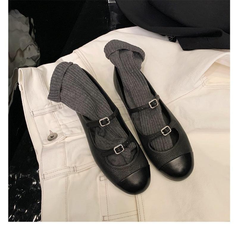 One-piece Shoes, Women's Round-toed Rhinestone Flat Single Leather Shoes