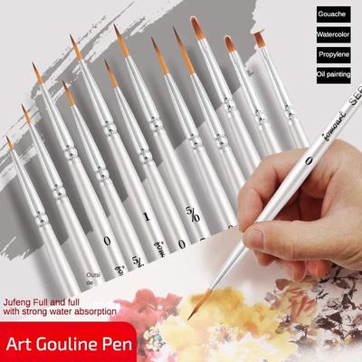 12 Modelle, sehr feiner importierter Nylon-Langschwanz-Linienpinsel, Cartoon-Kunst, Linienumriss-Detailstift, digitaler Birken-Aquarell-Malstift