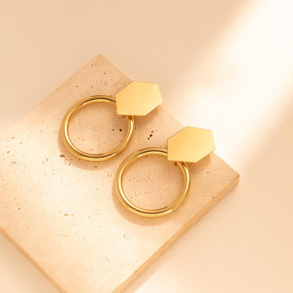 Stylish Minimalist Versatile Geometric Drop Earrings Modern Gold Plated Design