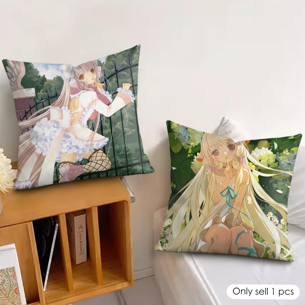 CChobits Anime cute Cushion Cover Silky Short Plush Invisible Zipper Dustproof Sofa Pillow Case for Home Decor