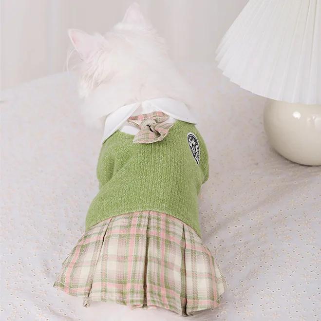 Winter Knitted Pet Clothes Couple Dog Dress for Dogs Skirt Autumn Dresses Yorkshire Clothes for Dog Chihuahua Pet Cat Dress