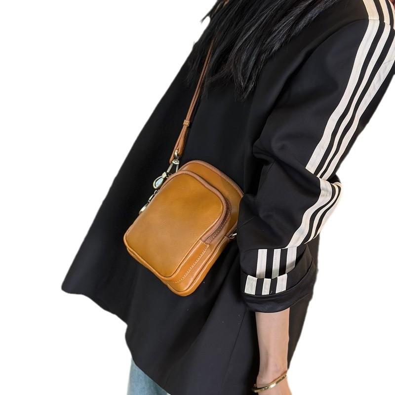Pure Cowhide Messenger Bag, Mobile Phone Bag, Women'S Versatile Leather Vertical Casual Shoulder Bag