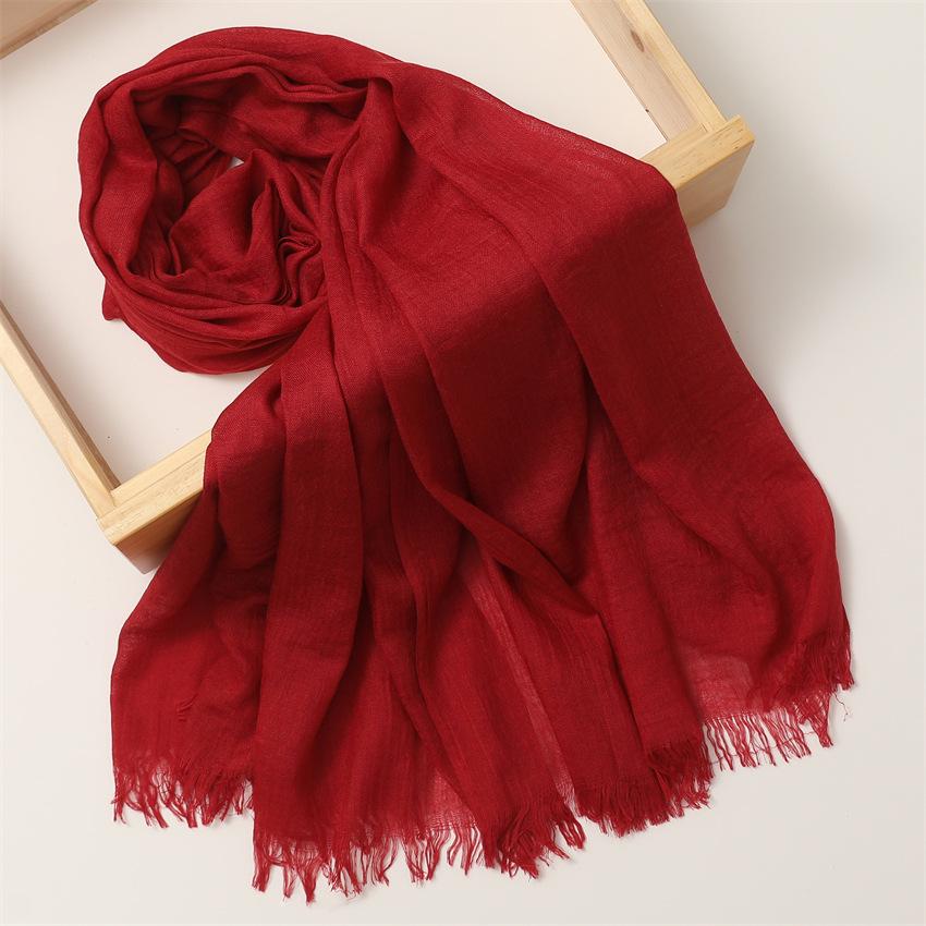 Foreign Trade Silk Scarf Cotton And Linen Headscarf Women'S Spring And Summer Solid Color Japanese And Korean Scarf Sun Protection Warm Shawl Hair