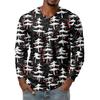 Men's Fashion Printed V-Neck Casual Long-Sleeved T-Shirt Bottoming Shirt Top