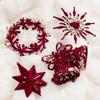 Red Velvet Flocked Christmas Tree Pendant Snowflake Bell Wreath Stocking Bow Elk Christmas Decoration Ornaments Home Decor
