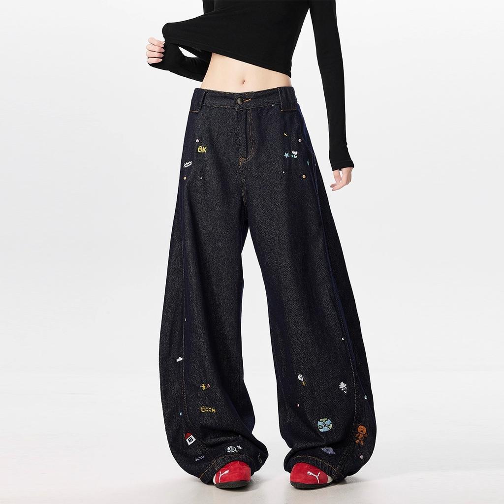Unisex High Waist Barrel Jeans Loose Fit Streetwear Wide Leg Jeans Vintage American Zip Fly Stretch Denim Trousers