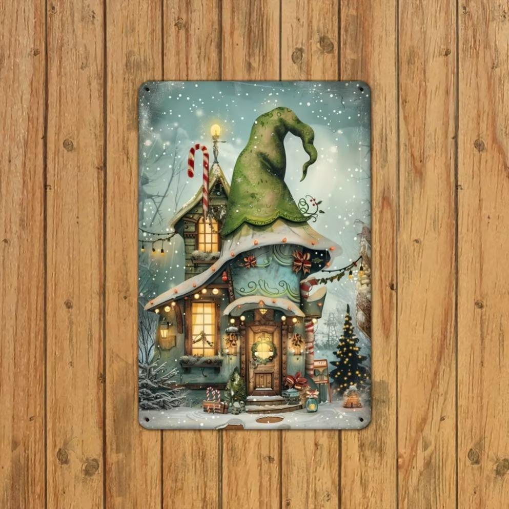1PC Vintage Cottage Metal Tin Sign |2D Waterproof Indoor/Outdoor Wall Decor for Home,or Garage | Charming Christmas Accent Piece
