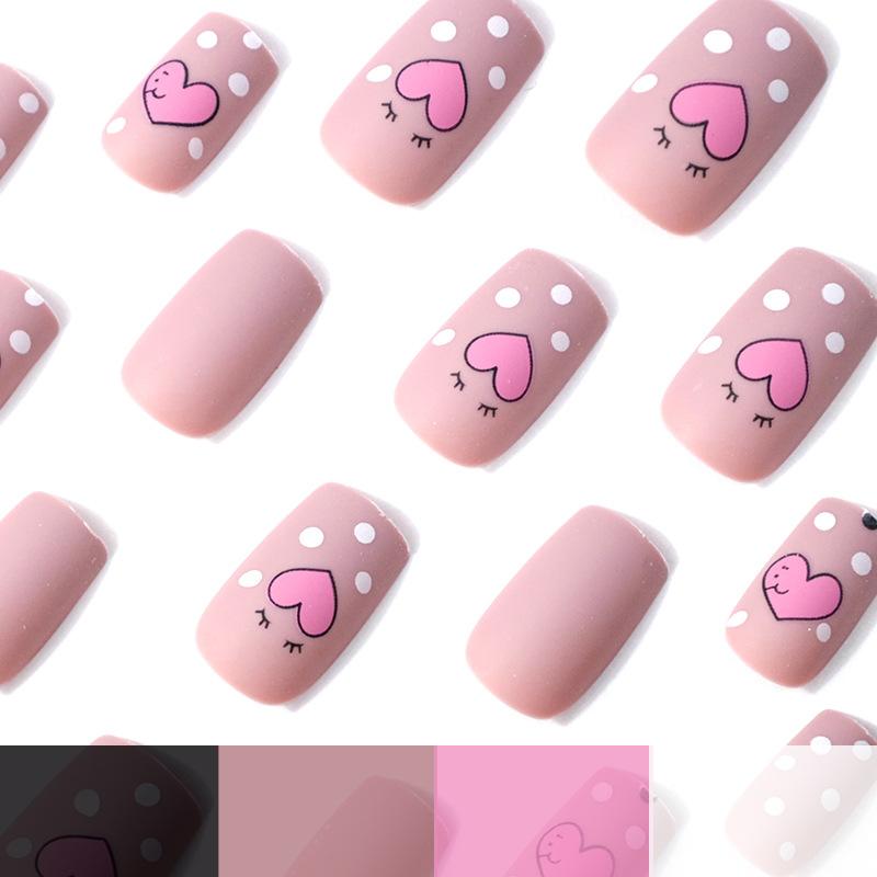 24 pieces of new Valentine's Day manicure, sweet and cute matte pink love polka dots, medium and long wearing armor