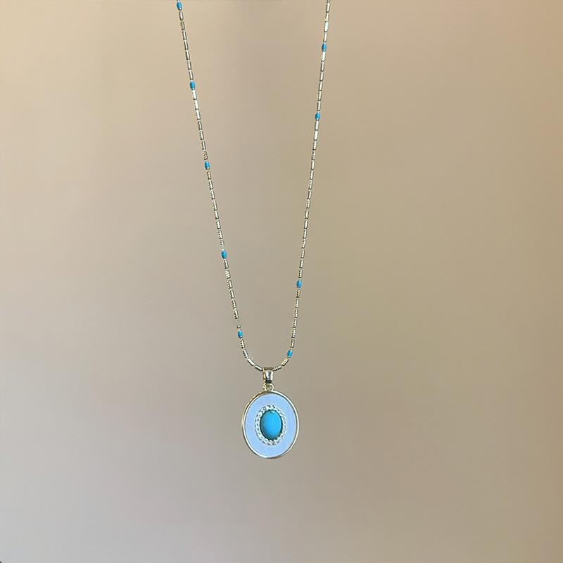 

Turquoise zircon fritillary pendant necklace simple niche temperament collarbone chain light luxury high-end versatile jewelry women