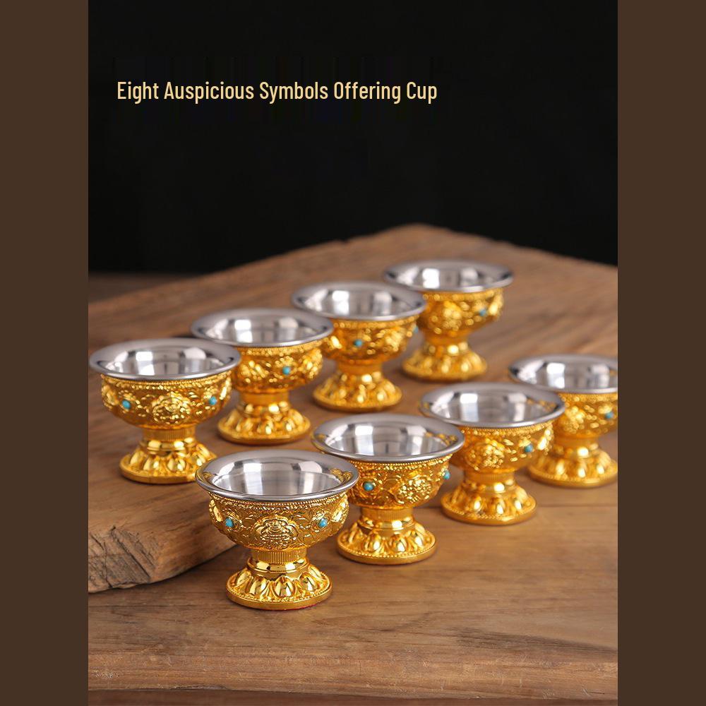 Bofu Auspicious Symbols Water Offering Cups Set with Liner - Holy & Purifying Dharma Protector Bowls