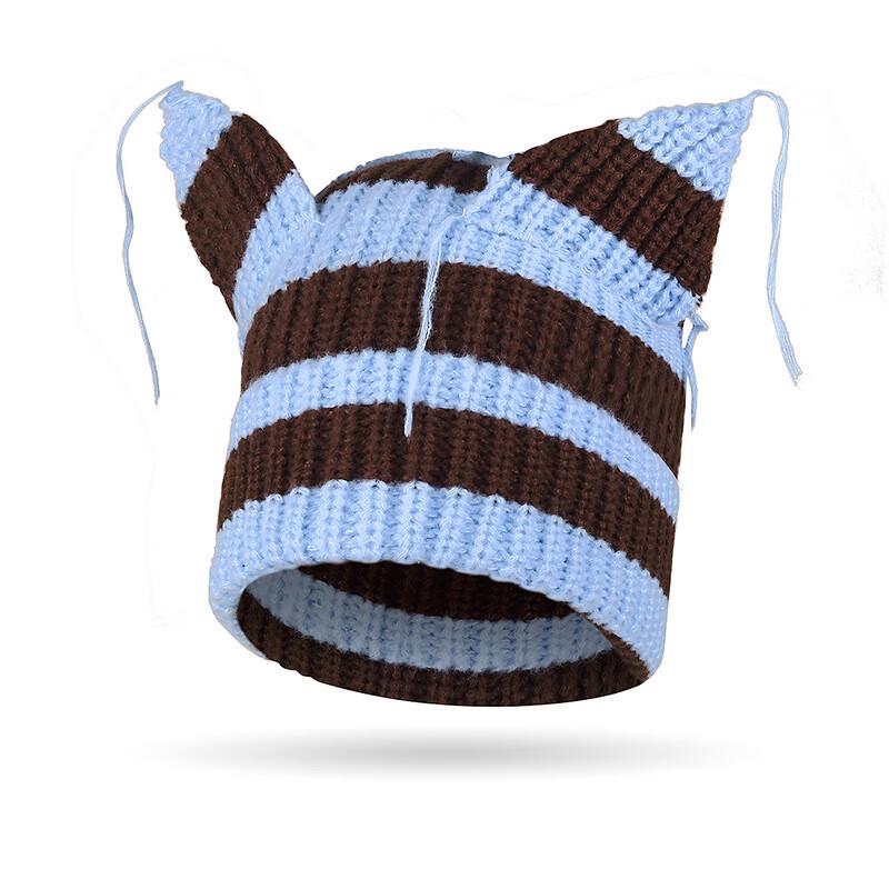 

ZHENYUEQI Women s Two-Tone Striped Devil Ear Knit Hat One Size