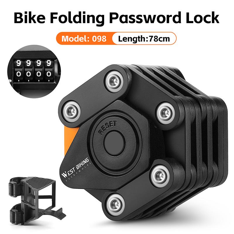 WEST BIKING Bicycle Folding Lock 4 Code Digits Anti-theft Lock Portable E-Bike Scooter Password Foldable Lock Cycling Accessorie